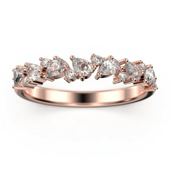 0.36ct Round and Pear Diamond Moissanite 10K Rose GoldWedding Band