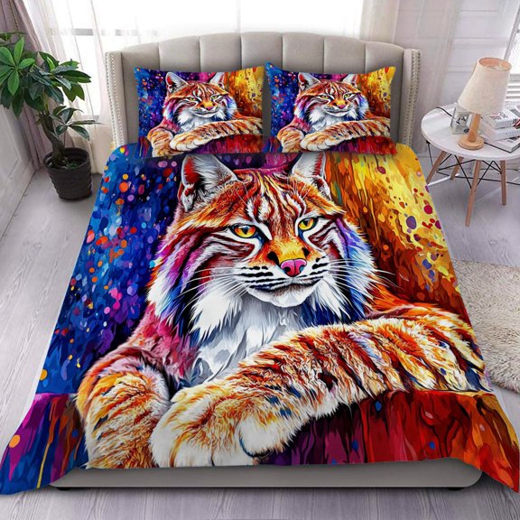 3 Pieces Duvet Cover Set-Abstract 3D Bobcat- 3D Print Bedding 1 Duvet Cover 2 Pillowcases Natural Animals Comforter Set Soft Breathable for Boys Girls Children Natural Theme Duvet Set 7B53ANI2