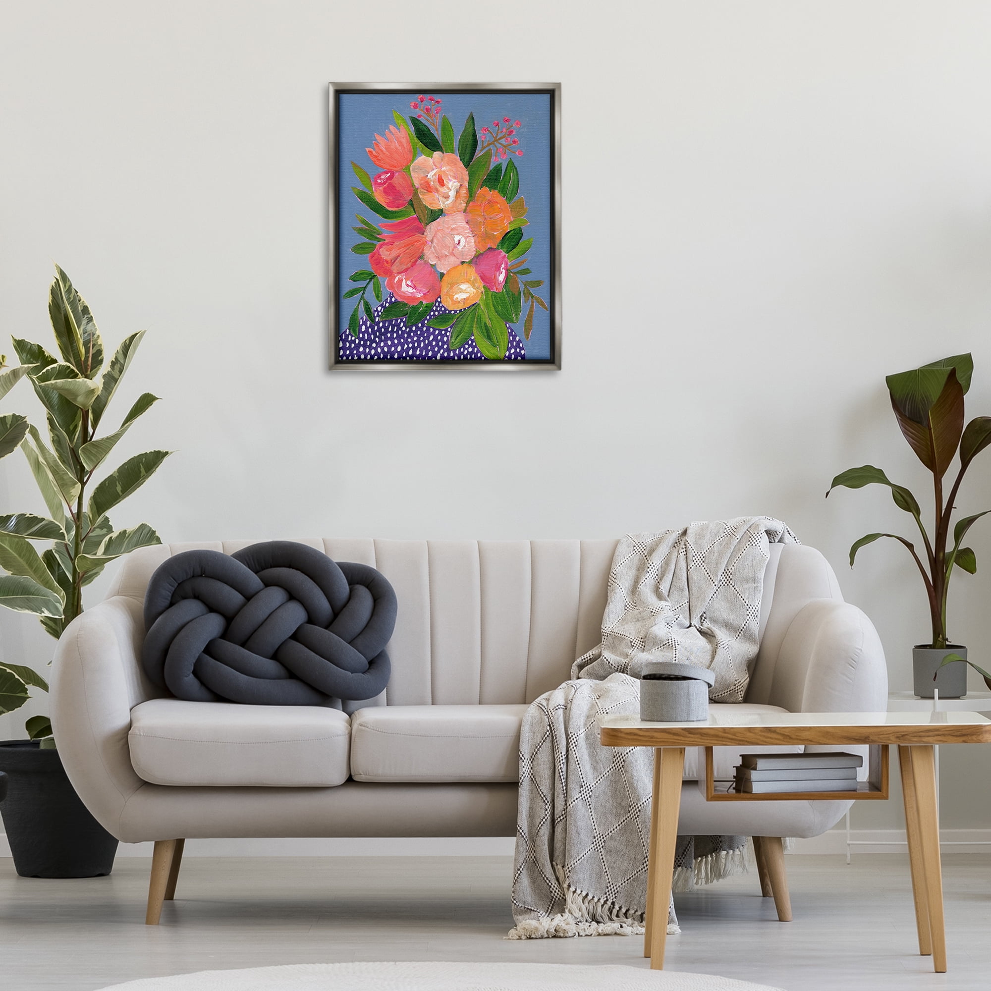 Stupell Industries Modern Speckled Flower Vase Plants & Flowers Painting Gray Floater Framed Canvas Art Print Wall Art, 25 x 31