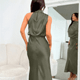 thumbnail image 6 of Ladies Elegant Sleeveless Halter Satin Summer Wedding Long Evening Dresses(M)-Army green-L, 6 of 6