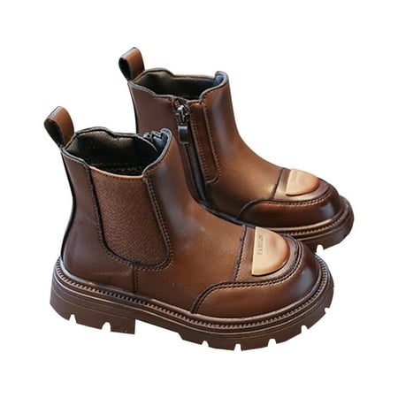 

Huesdet Boys Girls High Top Leather Ankle Boots Kids Winter Warm Snow Outdoor Hiking Shoes Toddler Non Slip Texture Soft Durable Walking Boot(Brown 7-8 Years)