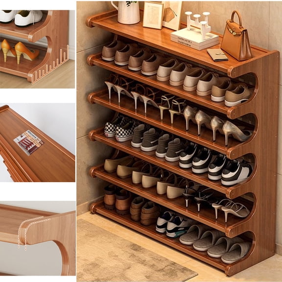 Dekrysova 6-Tier Bamboo Shoe Shelf Shoe Rack, Vertical Shoe Rack Organizer for Closet Floor, Multifunctional Front Door Shoe Rack,Utility Shoe Storage Organizer Shelving for Entryway Living Room Home