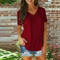 thumbnail image 2 of Giftesty Womens Tops Plus Size Women Fashion Solid Color V-Neck Short Sleeve T-Shirt Blouse Tops, 2 of 6