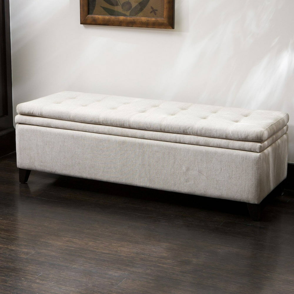 Brighton White Linen Storage Ottoman