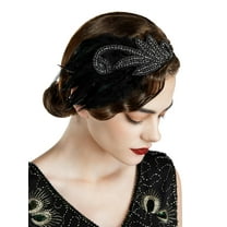 1920s Flapper Headband Vintage Roaring 20s Great Gatsby Feather Headpiece Hair Accessories for Women(Green)