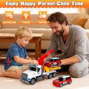 Huge Wave Large Tow Truck Toys for 3-8 Year Boys, Transport Truck with Loading Crane, Lights and Sounds Vehicles Toy Birthday Gift for Toddlers Kids