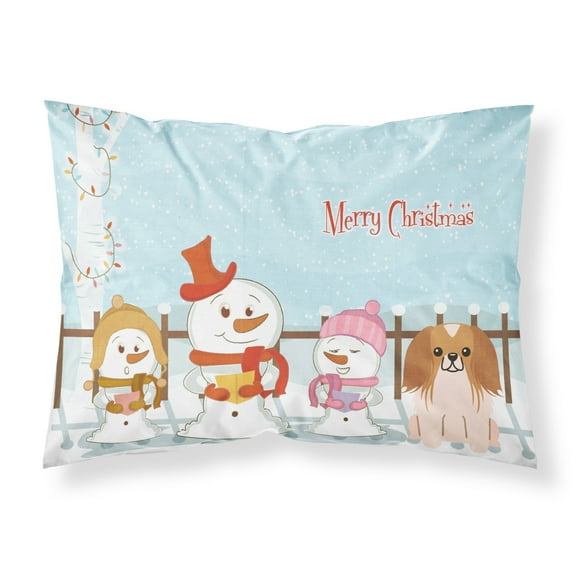Merry Christmas Carolers Pekingese Red White Fabric Standard Pillowcase