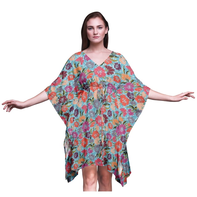 Bimba Kaftan Artistique de Plage, Paréo de Bikini, Robe Midi pour Femmes, Caftan Court - P-L