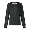 thumbnail image 2 of Terylene Twill Fabric Women’s Round Neck Button‑Up Scrub Cardigan Long Sleeve Medical Workwear Top Black 5XL, 2 of 5