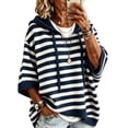 thumbnail image 2 of IUYRTFE Women's V Neck Batwing Sleeve Knit Top Color Block Striped Casual Pullover with Kangaroo Pocket, 2 of 5
