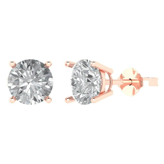3 ct Push-Back Stud Earrings for Women | 7.5mm Round Cut Moissanite | 18K Rose Gold