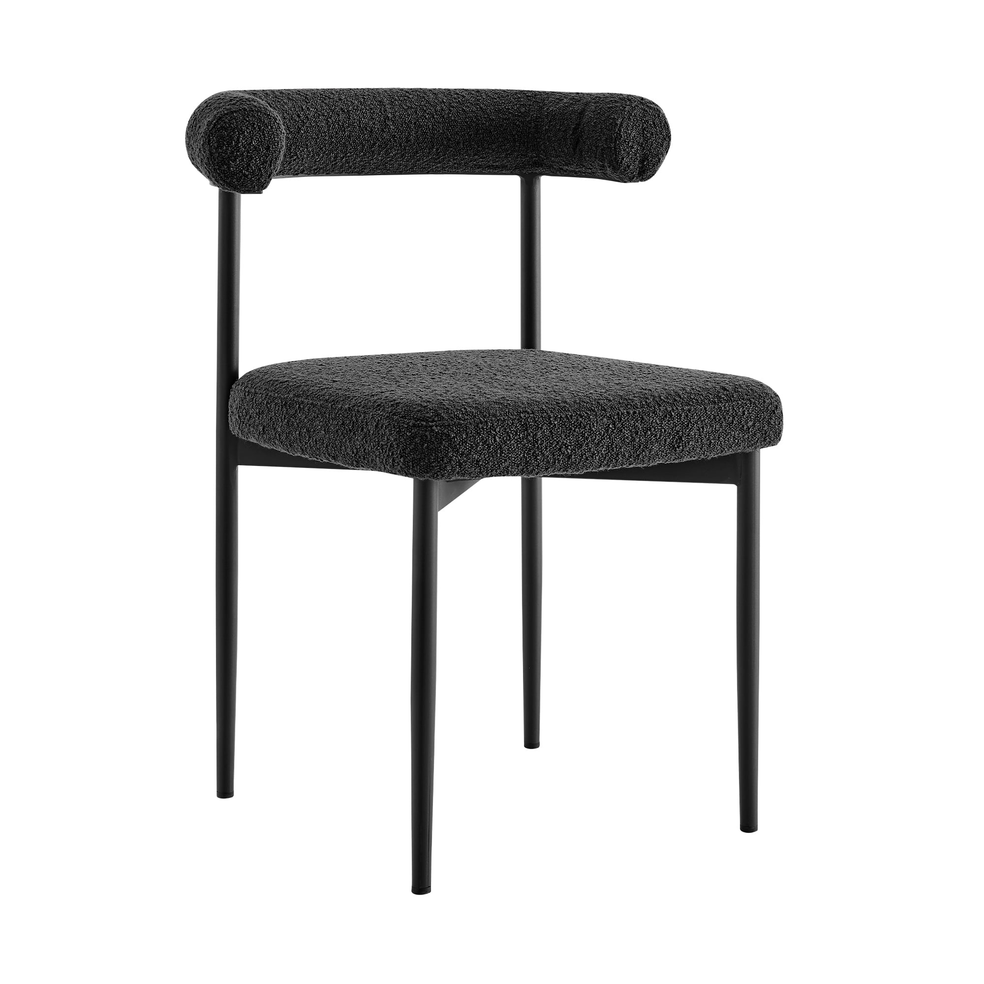 Veronica Shannon 5 Piece Round Glass Dining Table Set with Matte Black Iron and Black Fabric