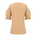 thumbnail image 5 of HLKJKLS T Shirts For Women Lace V Neck Short Sleeve Solid Color Elegant Comfy Soft Casual Vacation Tee Yellow S-5Xl, 5 of 9
