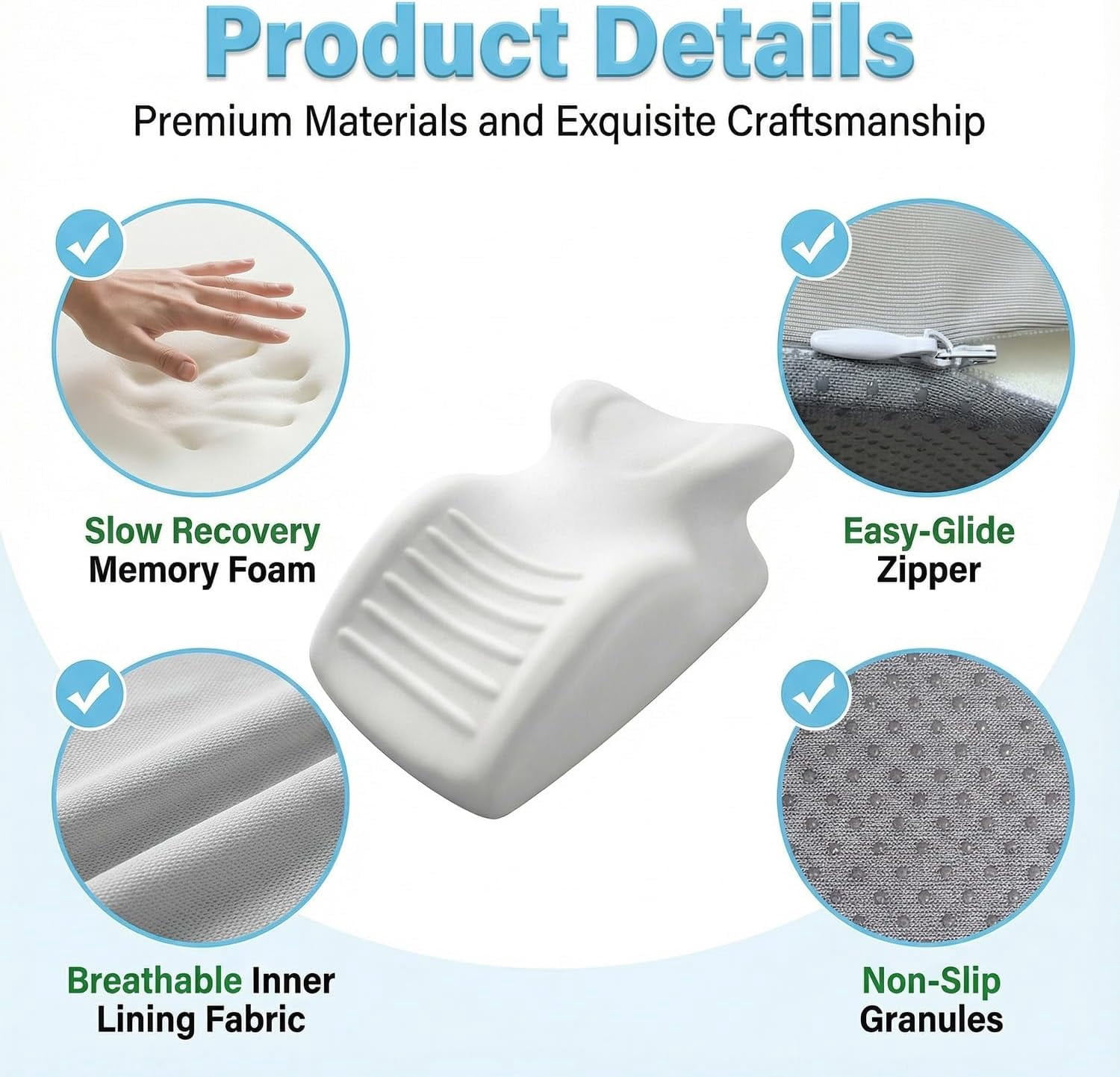 Ergonomic Memory Foam Wedge Pillow for Back Pain Relief, Acid Reflux, Sitting Up in Bed, Reading and Massage, with Removable Blue & Gray Cover
