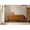 thumbnail image 4 of Modern Storage Benches with Walnut Wood Legs, 47'' Ottoman Bench with 20 Gallons Storage Space for Bedroom End of Bed, Fabric Upholstered Entryway Bench with Seating for Livingroom, Orange, 4 of 14