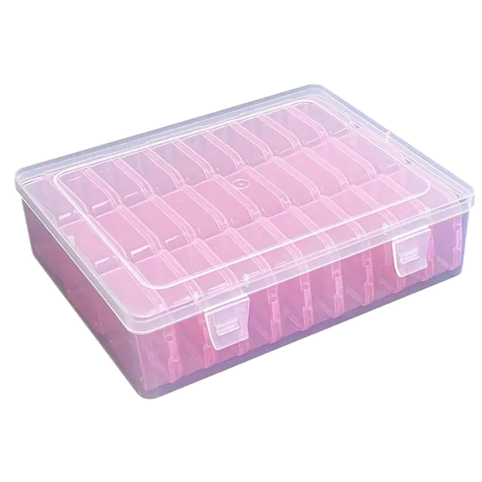 QccHieUs Clear Jewelry Organizer Box Beads Container Portable 30 Grids with Lid Cover for Pink