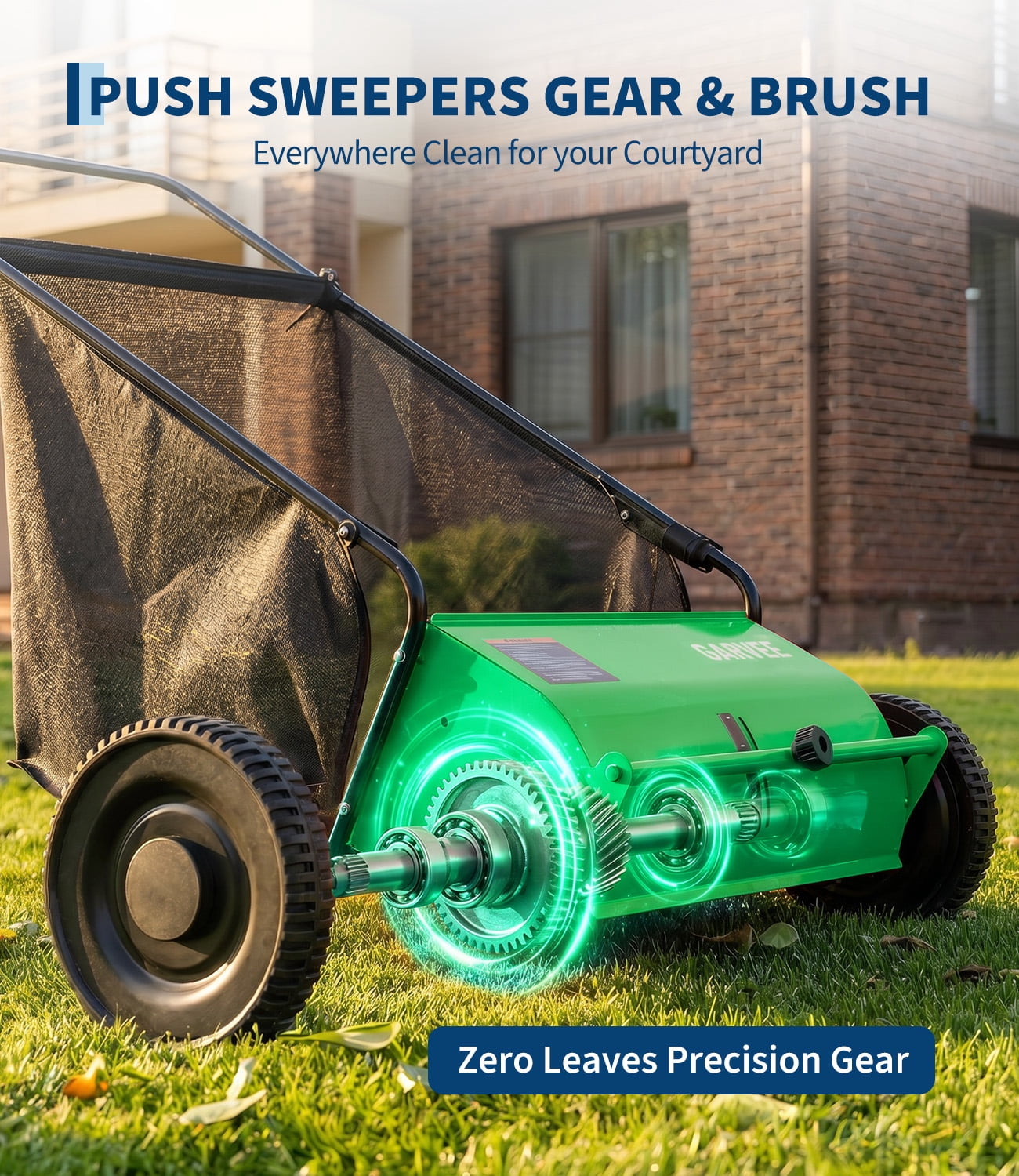 26-Inch Push Lawn Sweeper – 7 Cu. ft Mesh Grass Cutter – Adjustable Height – 4 High-Speed Spinning PP Brushes – Durable Steel Frame & Rubber Wheels – Yard Leaf and Grass Collector