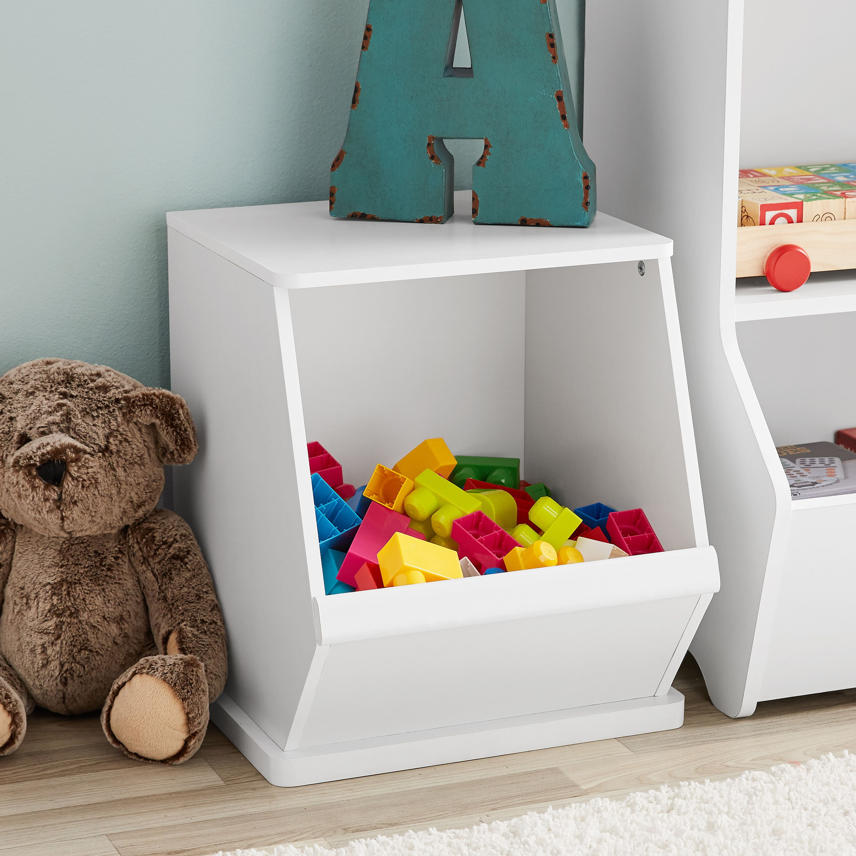 Your Zone Wood Stackable Toy Box Storage Bin for Kids, White