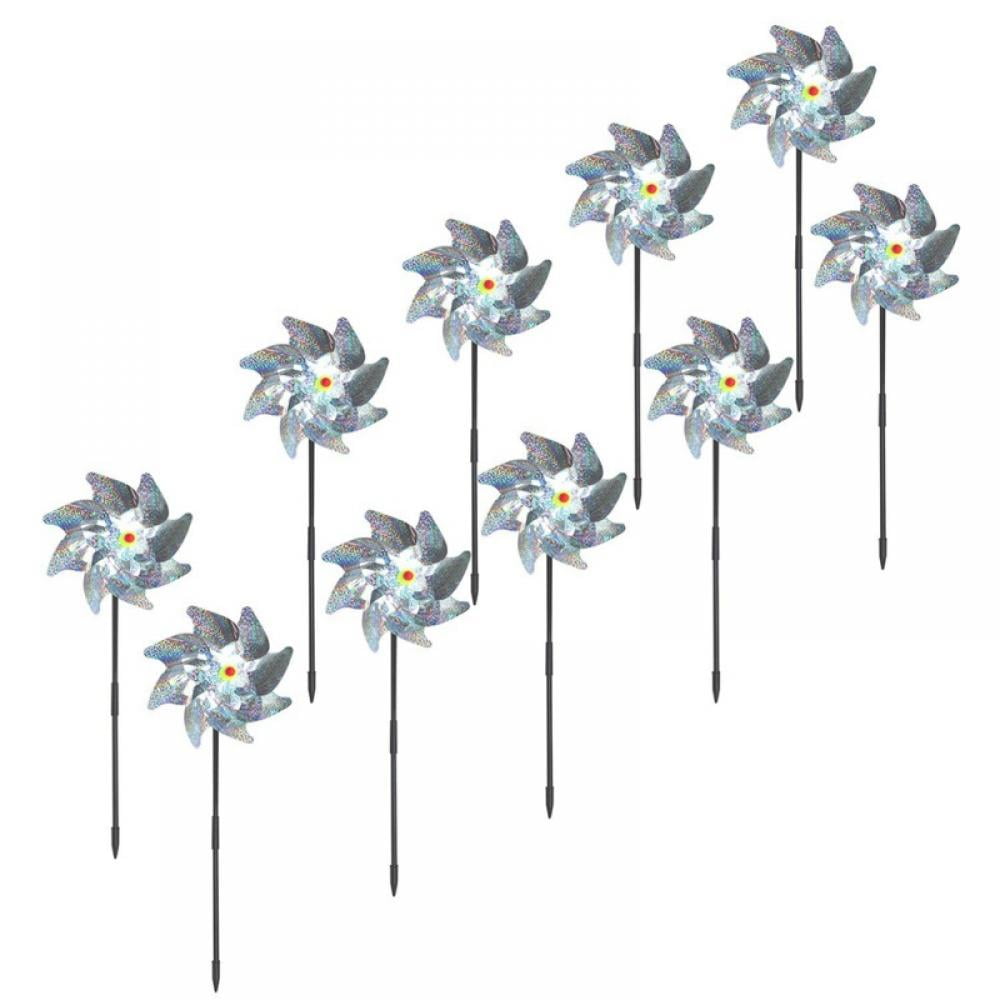 10 Pack Reflective Pinwheels with Stakes, Extra Sparkly Pin Wheel for