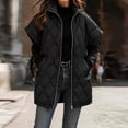 thumbnail image 2 of Vdgthytj Puffer Vest Women Full Zip Stand Collar Diamond Quilted Mid-Length Short Sleeve Gilet Winter Warm Casual Outerwear with Pockets(3X-Large,Black), 2 of 7