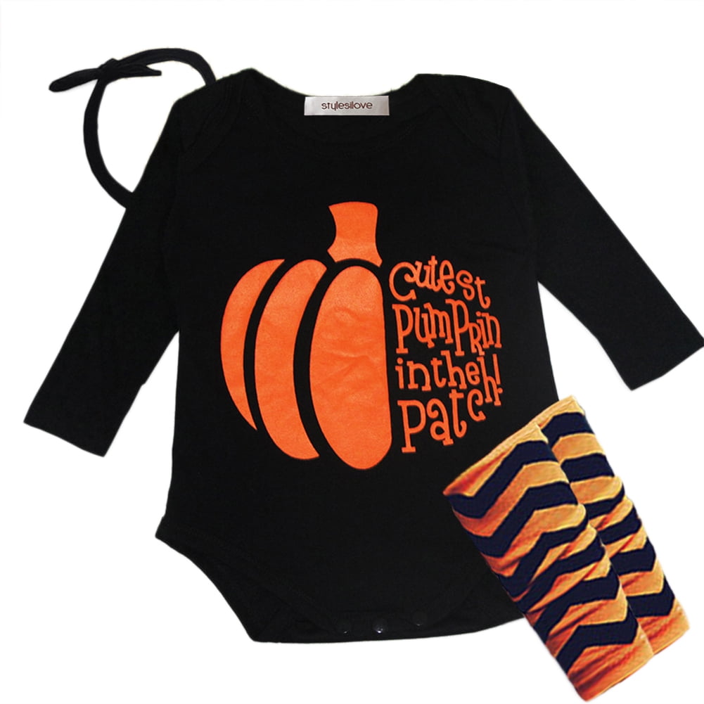 StylesILove Halloween Pumpkin 4piece Baby Girl Costume Clothing Set (6