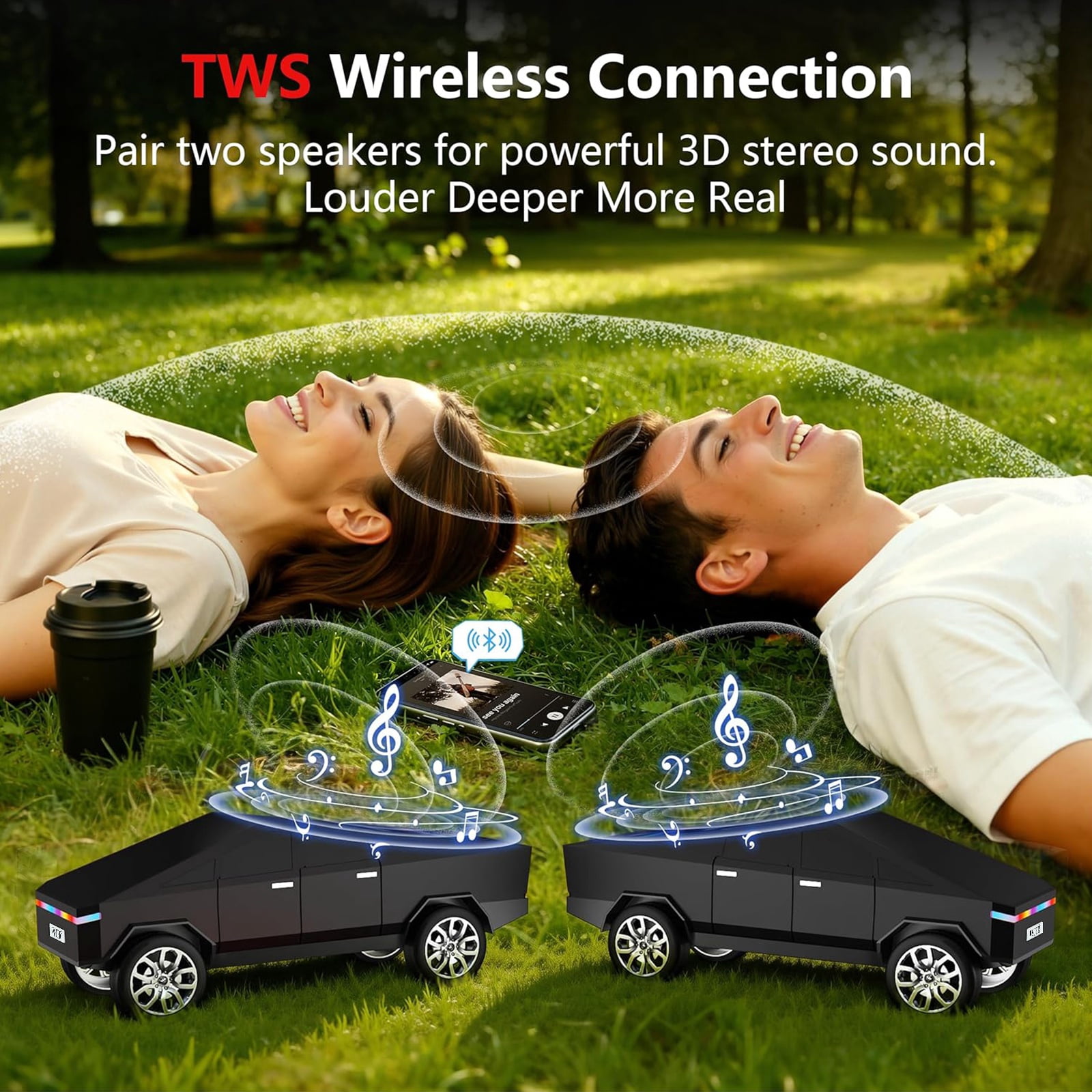 WSTER WS-580 Cybertruck Portable Bluetooth Speaker, Replica Car with Display Screen, HD Sound, BT5.4，TWS, FM , For Home Outdoor Party Beach，The Perfect Gift for Family and Friends