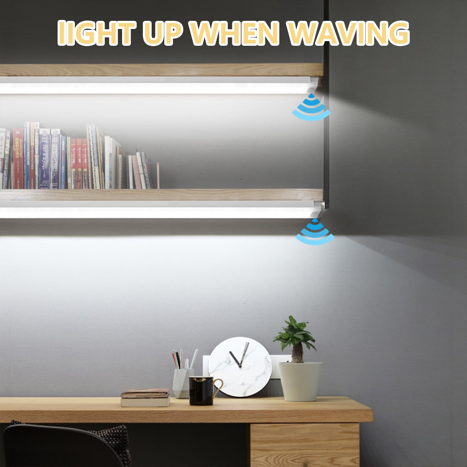 6 Pack LED Under Cabinet Lights,Dimmable Motion Sensor Light,Sticky Lamps Closet Light,USB Rechargeable LED Lights for Kitchen Hallway,11.81 x 0.78 in,White