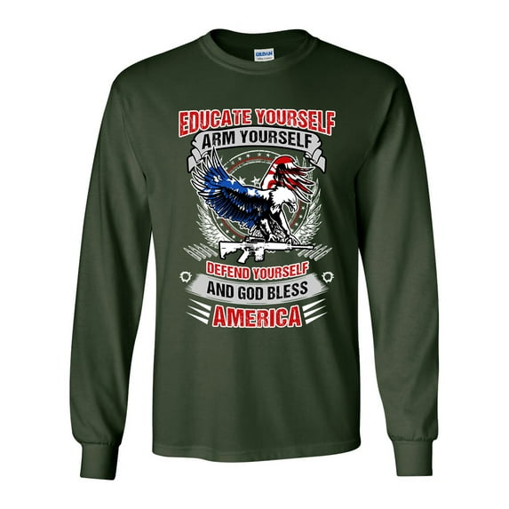 Long Sleeve Adult T-Shirt Educate Arm Defend Yourself USA God Bless America Patriotic DT