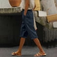 thumbnail image 6 of JJHGVB Cotton Linen Capris for Women Wide Leg Shorts for Women Beach Resort Pants Resort Wear for Women 2026 Wide Leg Elastic Waist Elastic Waist Shorts Wide Leg Capri Women Linen Shorts Navy 3XL, 6 of 6