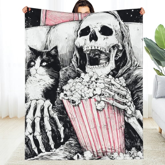 RKSupls Christmas Throw Blanket, Halloween Skeleton Soft Flannel Blanket, Fuzzy Warm Cozy Happy New Year Blanket for Couch Bed Home Travel Decor, 30*40in