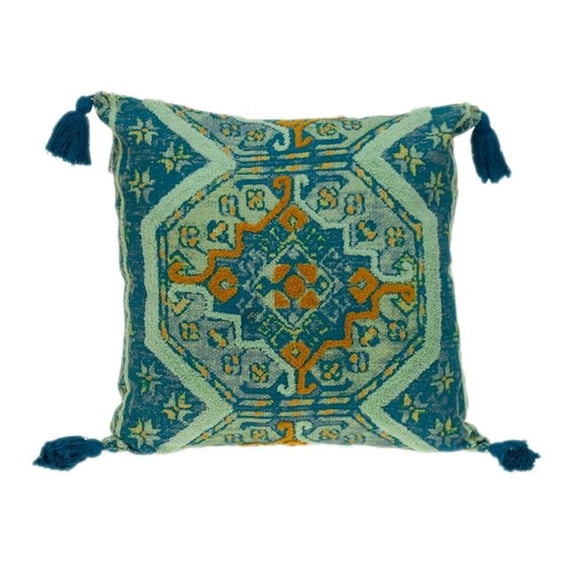 Lotus Transitional Teal Square Throw Pillow