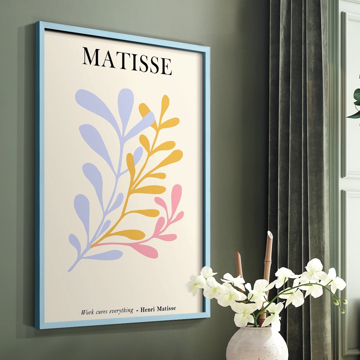 Matisse CDLXXXI in Blue Solid Wood Framed Print No Nail Hanging