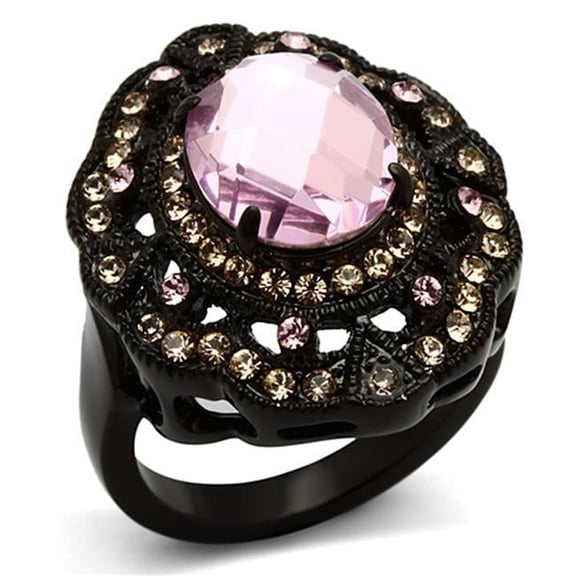 Alamode TK1154-10 Women IP Black Stainless Steel Ring with Top Grade Crystal in Light Rose - Size 10
