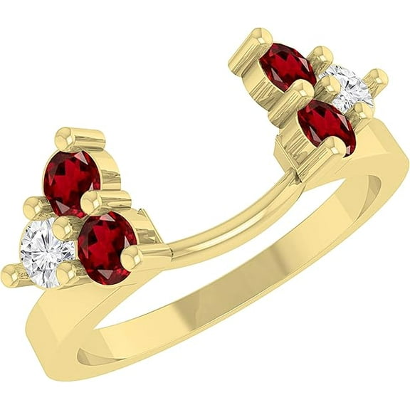 Divine Creation 925 Sterling Silver 1.40 Ct Round Cut Red Garnet Wedding Engagement Enhancer Guard Wrap Ring 14K Yellow Gold Plated For Women's -7
