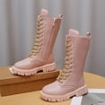 thumbnail image 2 of OGLCCG Lace Up Comfort Boots Girls Leather Side Zipper Round Toe Lug-Sole Mid Calf Booties Punk Goth Winter Boots for Little Big Kid, 2 of 7