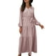 thumbnail image 2 of Vestido Maxi De Manga Larga Abullonada, Estampado Floral, Manga Larga, Cuello En V, Vestido Maxi Con Lazo En La Cintura, Dobladillo Con Volantes, Largo Hasta El Tobillo Para ANGGREK Rosa M, 2 of 6