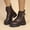 Brown, variant on FRSASU Women's Buckle Chain Decor Platform Chunky Heel Boots Side Zipper Lace Up Non Slip Ankle Boots Brown