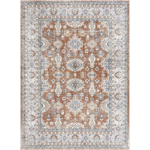 BoutiqueRugs Ezio Farmhouse Area Rug - Machine Washable - Rust, Mustard, Off White - 2'2" x 3'9"