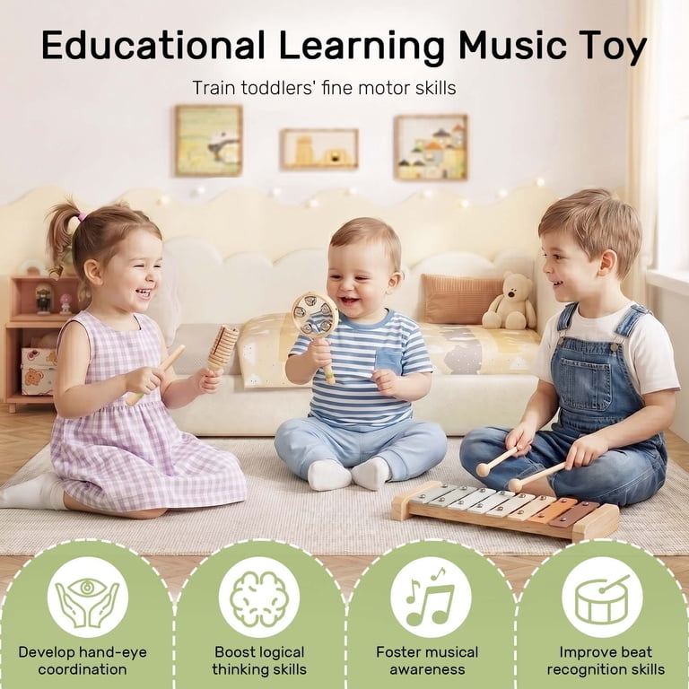 OATHX Wooden Xylophone & Tambourine Set, 7-Piece photo 2