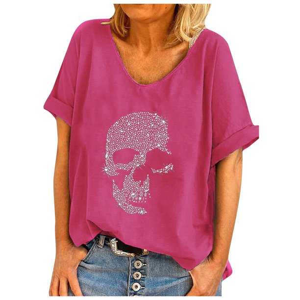 De Camiseta holgada de manga corta con cuello redondo y estampado informal a la moda para mujer