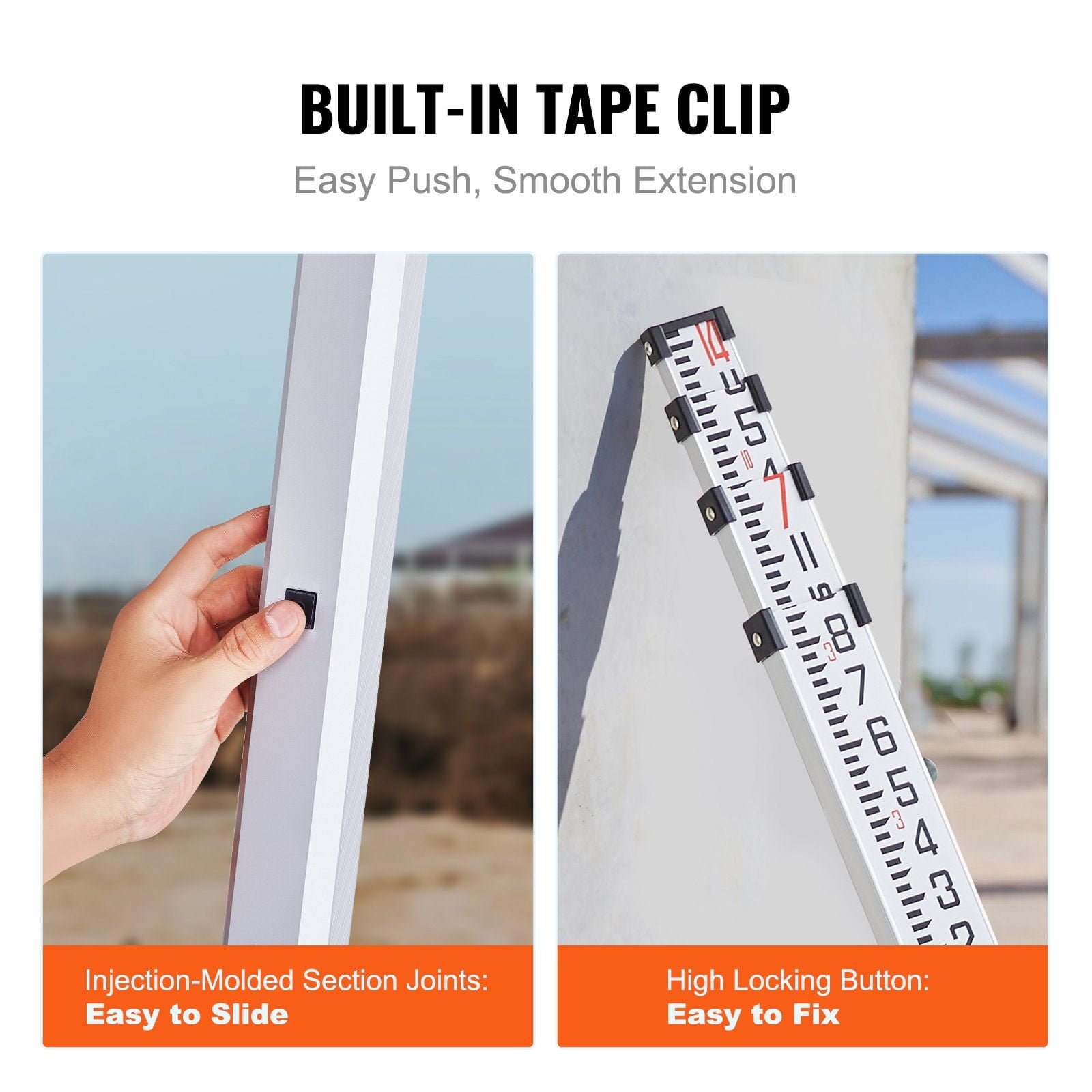 Aluminum Alloy Telescopic Leveling Rod 14 Feet 8 Sections Double Sided Scale 1/8 Inch with Bubble Level and Carrying Bag for Surveying Houses Walls Floors