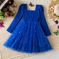 thumbnail image 5 of WhouRiu Dresses for Toddler Girl Star Sequin Square Neck Long Sleeve Evening Gown Elegant Holiday Pageant Tulle Dress Blue,Size 2-3 Y, 5 of 7