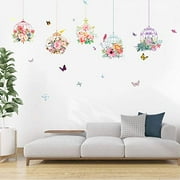 MOLANCIA Colorful Birdcage Wall Decals, Tree Branch Wall Stickers, Flower Flying Birds DIY Art Murals Wall Decoration for Girls Bedroom Kids Rooms Living Nursery Room, Vivid Plants Flower Wall Sticker