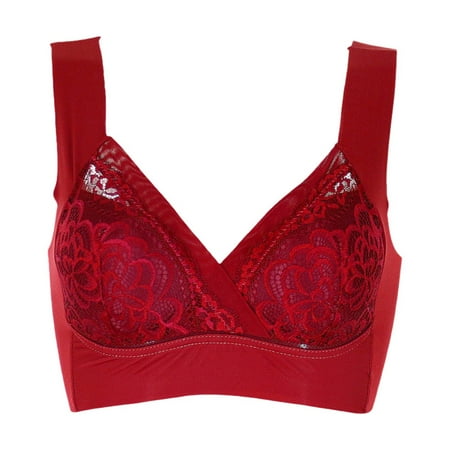 

Spdoo Plus Size Ladies Bra Soft Thin Cup Women Seamless Bra Red 3XL
