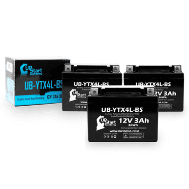 3 Pack - YTX4L-BS Battery Replacement for (3Ah, 12v, Sealed) Factory Activated, Maintenance Free Battery - Compatible with 1990 Suzuki DR350S, 1990 Suzuki DR250S, 1993 Suzuki DR350S