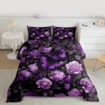 thumbnail image 2 of Homewish Teenagers Adults Chic Floral Purple Rose 3 Pieces Queen Comforter Set,Flying Butterflies Ultra Soft Bedding Sets,Happy Valentine'S Day Bedding Comforter Set Breathable, 2 of 8