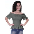thumbnail image 1 of Moomaya Womens Off Shoulder Smocked Top Solid Short Sleeve Casual Summer Tops, 1 of 6
