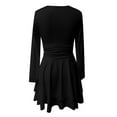 thumbnail image 4 of Women's Fashion Long Sleeve,Women's Square Neck Pleated Hem Dress Solid Color Waist Cinched Long Sleeved Dress Black, 4 of 4