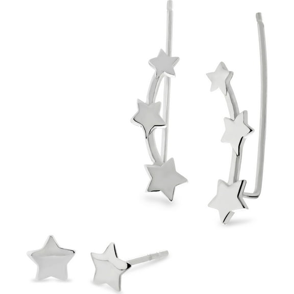 Sterling Silver Stars Ear Cuff and Star Stud Earrings Set