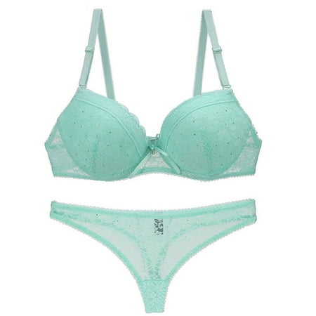 Green 85E Fashionable Drill Decoration Sheer Lingerie Dress for Women Lace Bra Set Ladies Vintage Lingerie for Women Garter Gather Bra Underwear